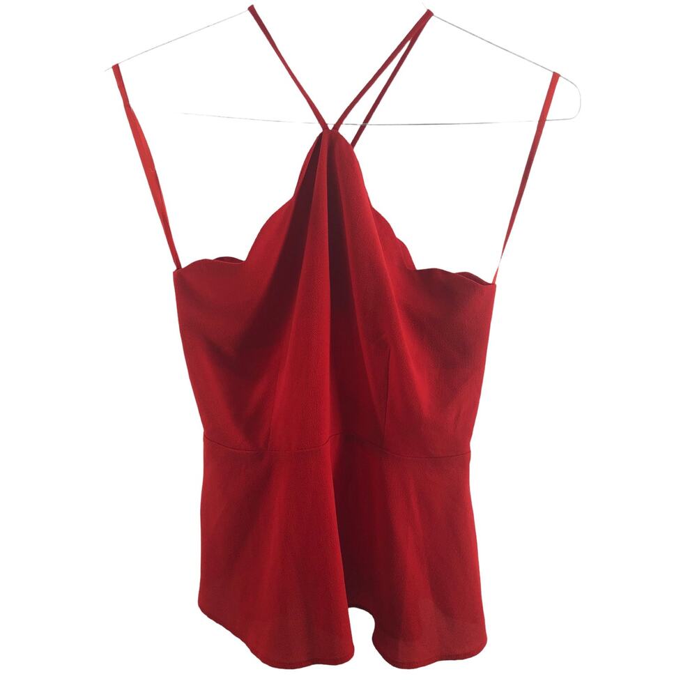 Monteau Red Scalloped Sleeveless Halter Blouse Women's Size Small